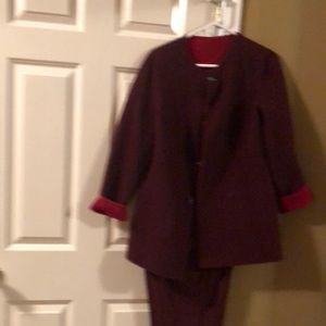 Reversible wine and red stroller coat with slacks to match. Boiled wool jacket